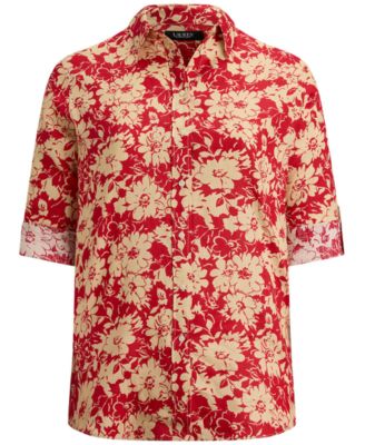 Plus Size Karrie Relaxed Fit Floral Point Collar Shirt