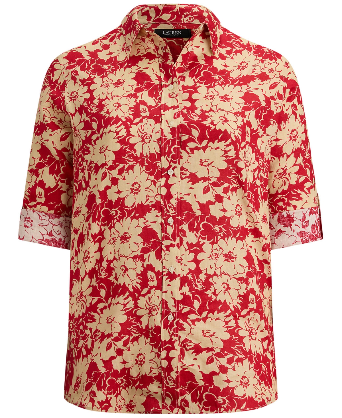 Lauren Ralph Plus Karrie Relaxed Fit Floral Point Collar Shirt