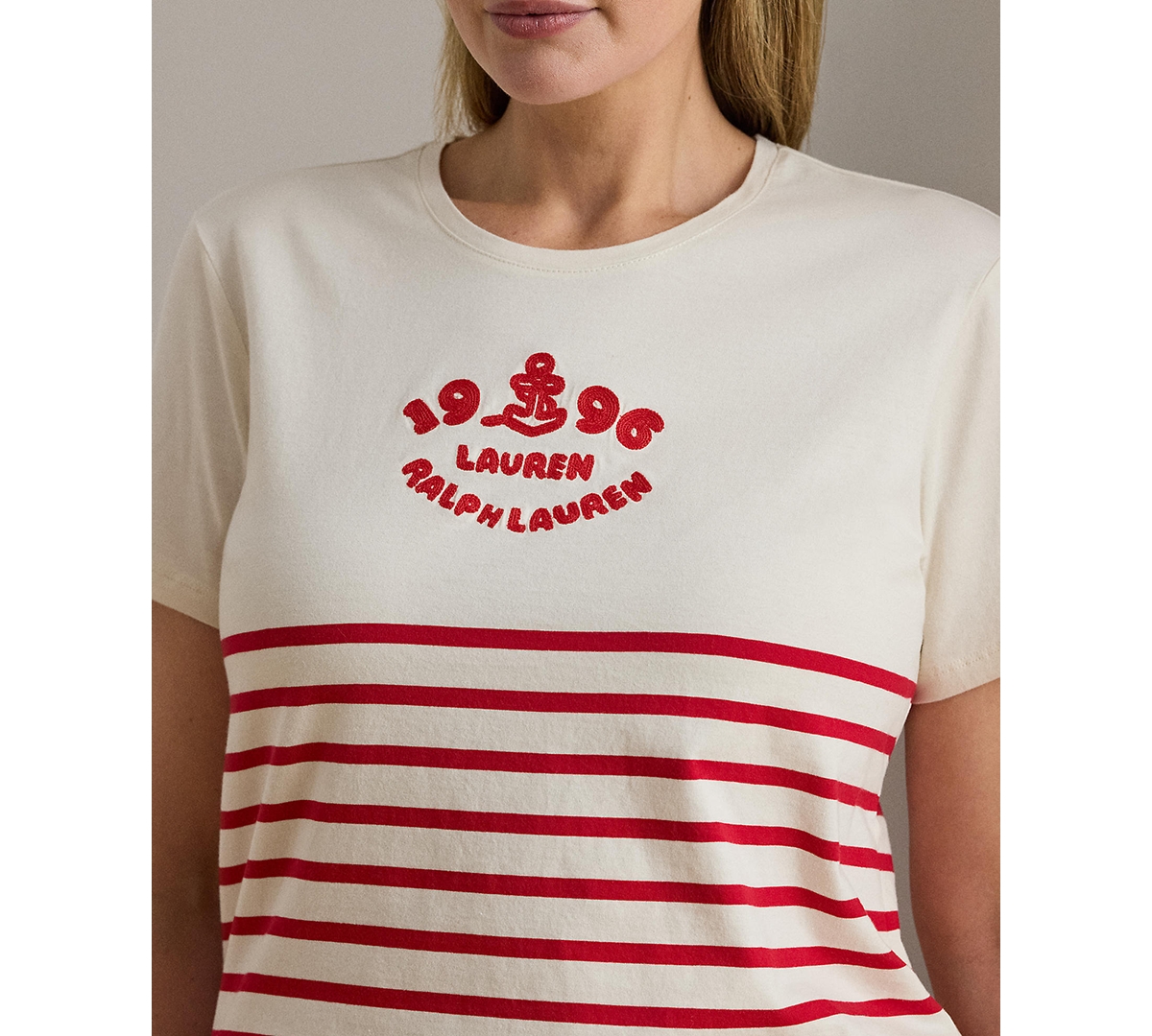 Lauren Ralph Plus Katlin Mascarpone Striped Crewneck T-Shirt