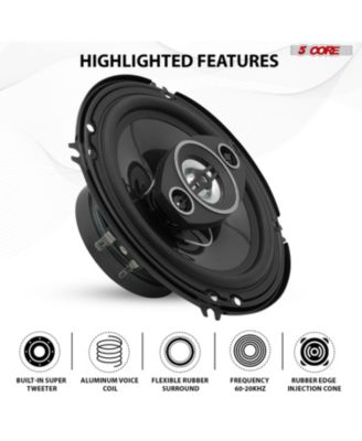 Coaxial Car Door Speakers 6” Pair 500W 4Ohm 2 Way Component Subwoofer Audio w Super Tweeter