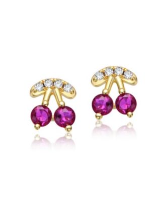 Dainty CZ Cherry Shaped Stud Earrings in 14K Gold Plated