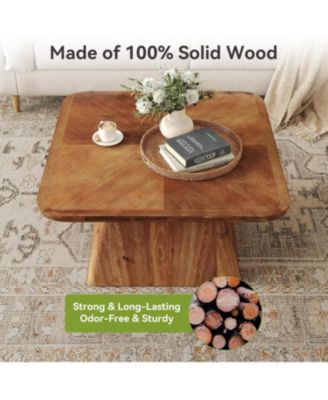 Vintage Solid Wood Coffee Table, 31.5" Square Coffee Table for Living Room, Classic Living Room Center Tables, Brown