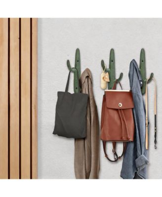 Set of 3 Rustic Cactus Cast Iron Wall Hooks for Coats, Bags, Towels - Easy Install