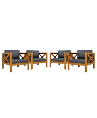 2 Piece Outdoor Acacia Wood Conversation Set with Armchairs Cushions Foldable Teak Finish Side Table for Patio Backyard