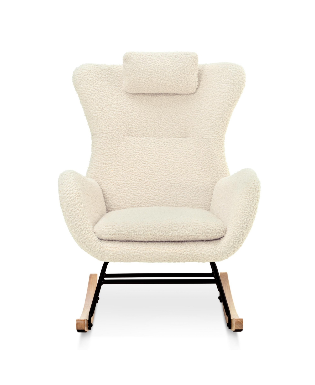 Flynama Teddy Upholstered Nursery Rocking Chair with High Backrest Adjustable Headrest Pocket Rubber Wood Legs for Bedroom Living Room Offices