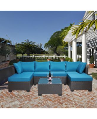 7 Piece PE Rattan Wicker Outdoor Garden Patio Furniture Set Cushioned Sofa and Coffee Table