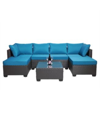 7 Piece PE Rattan Wicker Outdoor Garden Patio Furniture Set Cushioned Sofa and Coffee Table
