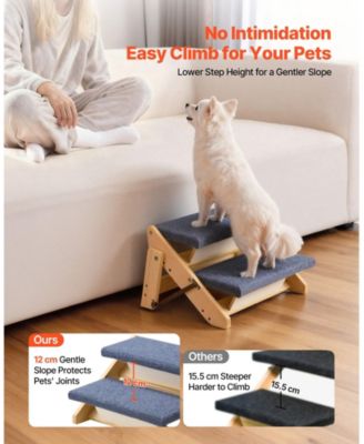 2-Step Wooden Pet Stairs for Bed, Sofa, or Car, Foldable Flat Design, 110 lb Capacity