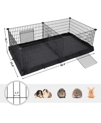 Small Animal Playpen with Oxford Floor Mat, 48.4" x 24.8", 1" Wire Spacing, Modular Panels, 2 Doors