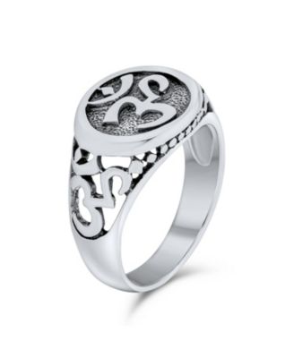 Inspirational Om Signet Ring With Devanagari Script Oxidized .925 Sterling Silver