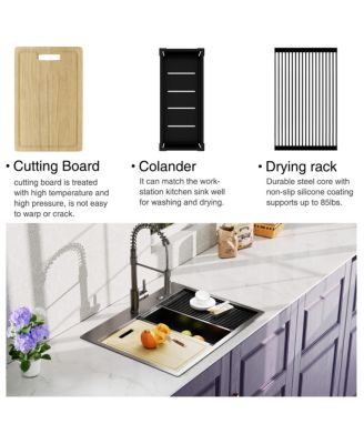 27x22x10inch Gunmetal Kitchen Sink Topmount Stainless Steel Worksation Single Bowl