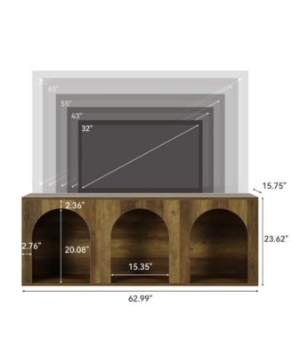 63" Industrial Retro TV Stand for 32-75 Inches TVs, 3-Tier Open Entertainment Center Console Table, Widened Low Cabinet Media Storage Unit