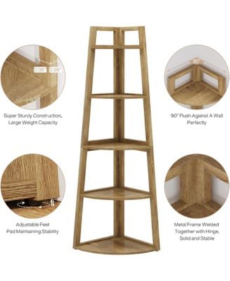 70 inch Tall Corner Shelf, 5 Tier Modern Corner Bookshelf Bookcase Industrial Corner Ladder Shelf Plant Stand