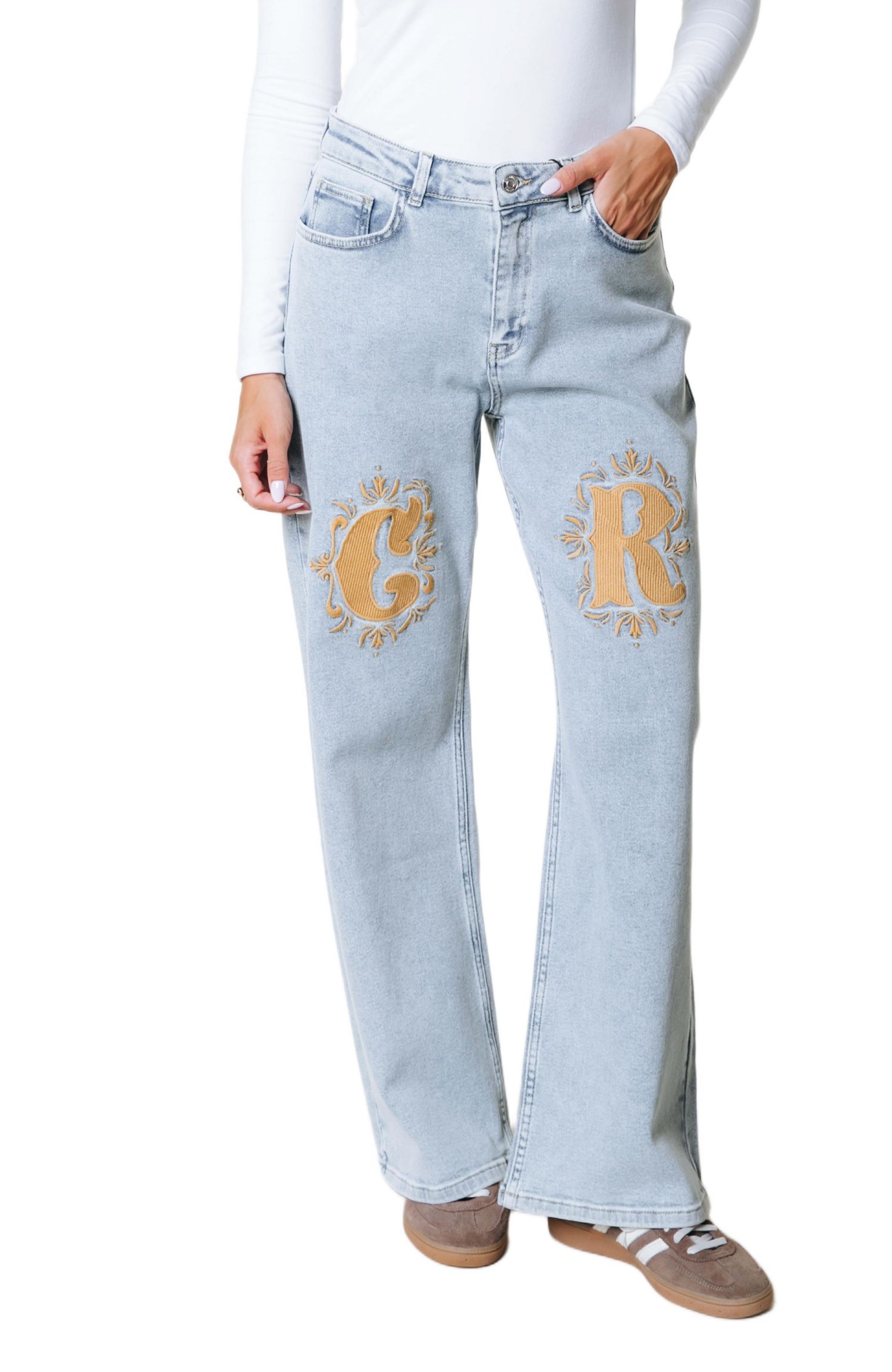 Women's Gaias CR Logo High Rise Straight Leg Denim Pants