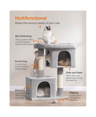 39.8-Inch Cat Tree with Large Perch and 2 Cat Caves, Scratching Posts, Anti-Tip Kit, Indoor Use