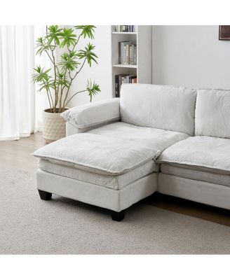 Living Room Sofa Luxury Couch Four Seater with Two Ottomans Beige