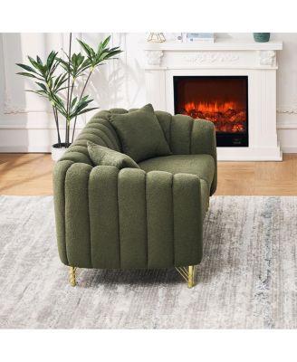 63" Chenille Loveseat Sofa, Luxury Tufted Couch with Gold Metal Legs