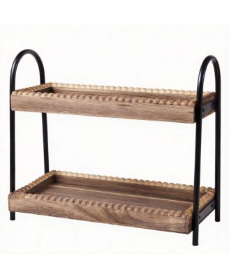 Wooden Beaded 2-Tier Bathroom Organizer for Cosmetics and Coffee
