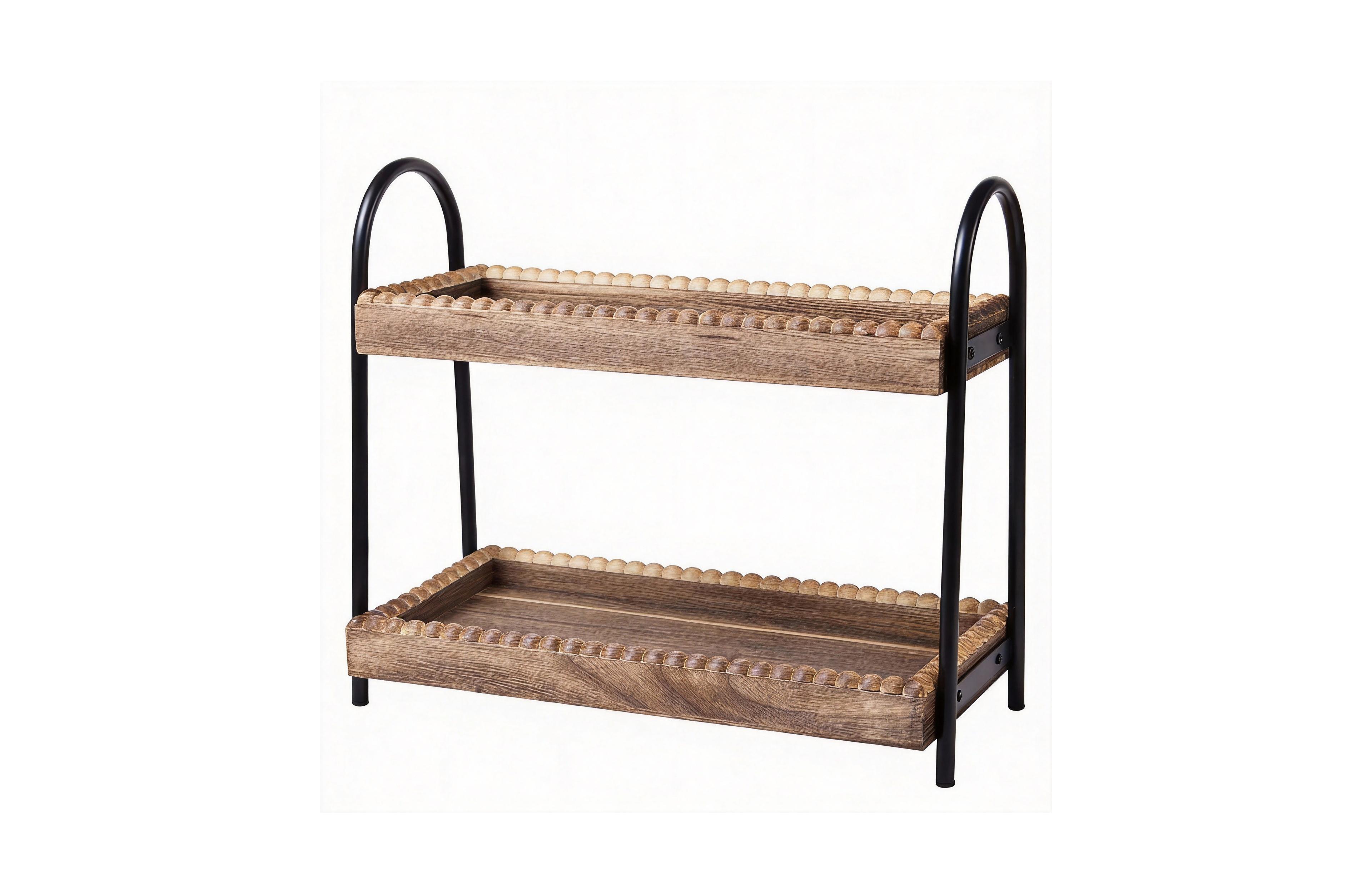 Yigii Wooden Beaded 2-Tier Bathroom Organizer for Cosmetics and Coffee