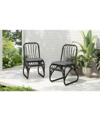 Set of 2 Outdoor PE Wicker Dining Chairs Washable Cushions Rust Resistant Iron Frame for Backyard Poolside Garden Patio