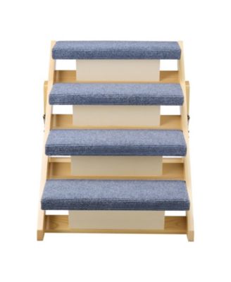 4-Step Wooden Pet Stairs for Bed, Sofa, or Car, Foldable Flat Design, 150 lb Capacity