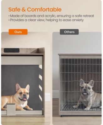 Dog Crate End Table with Charging Station, Flip-Up Acrylic Door, 2 Outlets + USB-A/USB-C, Up to 45 lb