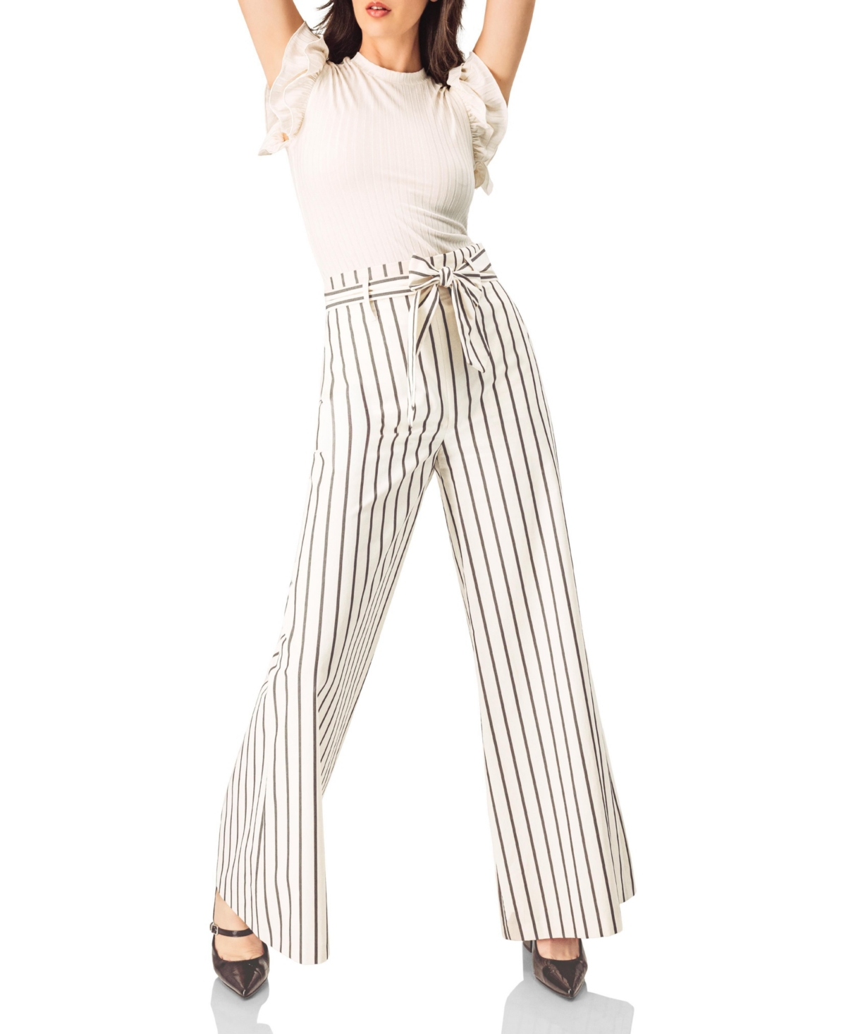 Ivonne Women's Striped Bow-Belted Wide-Leg Trousers