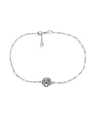 Nautical Beach Sand Dollar Charm Anklet Ankle Bracelet .925 Sterling Silver Adjustable 9 - 10 Inch