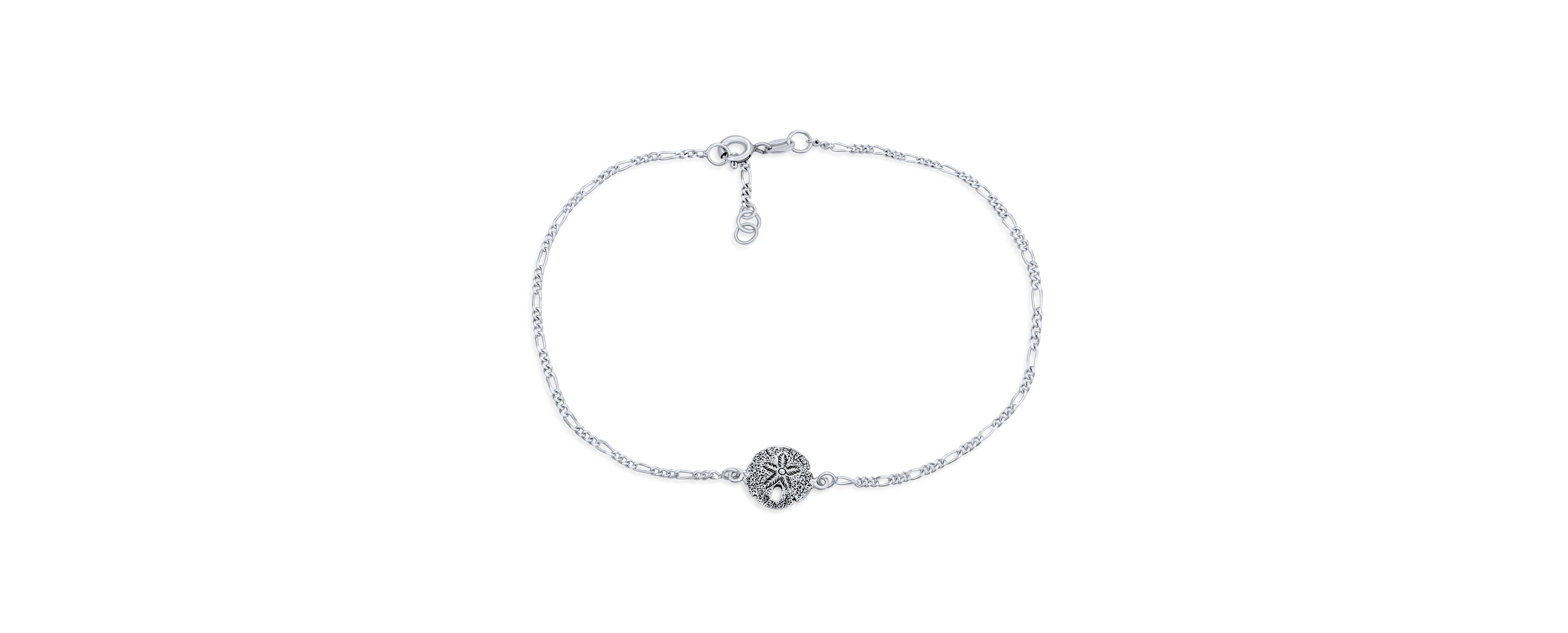 Bling Jewelry Nautical Beach Sand Dollar Charm Anklet Ankle Bracelet .925 Sterling Silver Adjustable 9 - 10 Inch