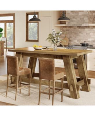 63" Counter Height Bar Table with Footrest, Rectangular Tall High Top Pub Table, Industrial Home Bar Unit, Rustic Brown