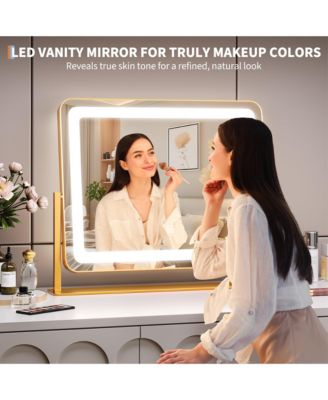 LED Vanity Mirror, 19.7" x 17.5" Touch Screen Makeup Mirror with 3 Lighting Modes, Adjustable Tabletop Design