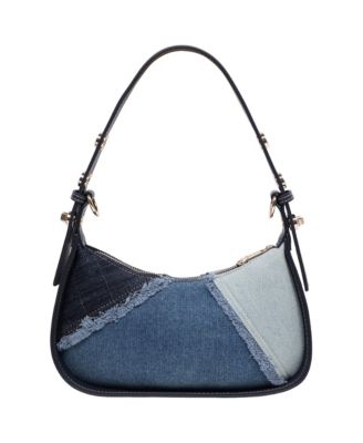 Frayed Denim Horseshoe Flap Shoulder Bag