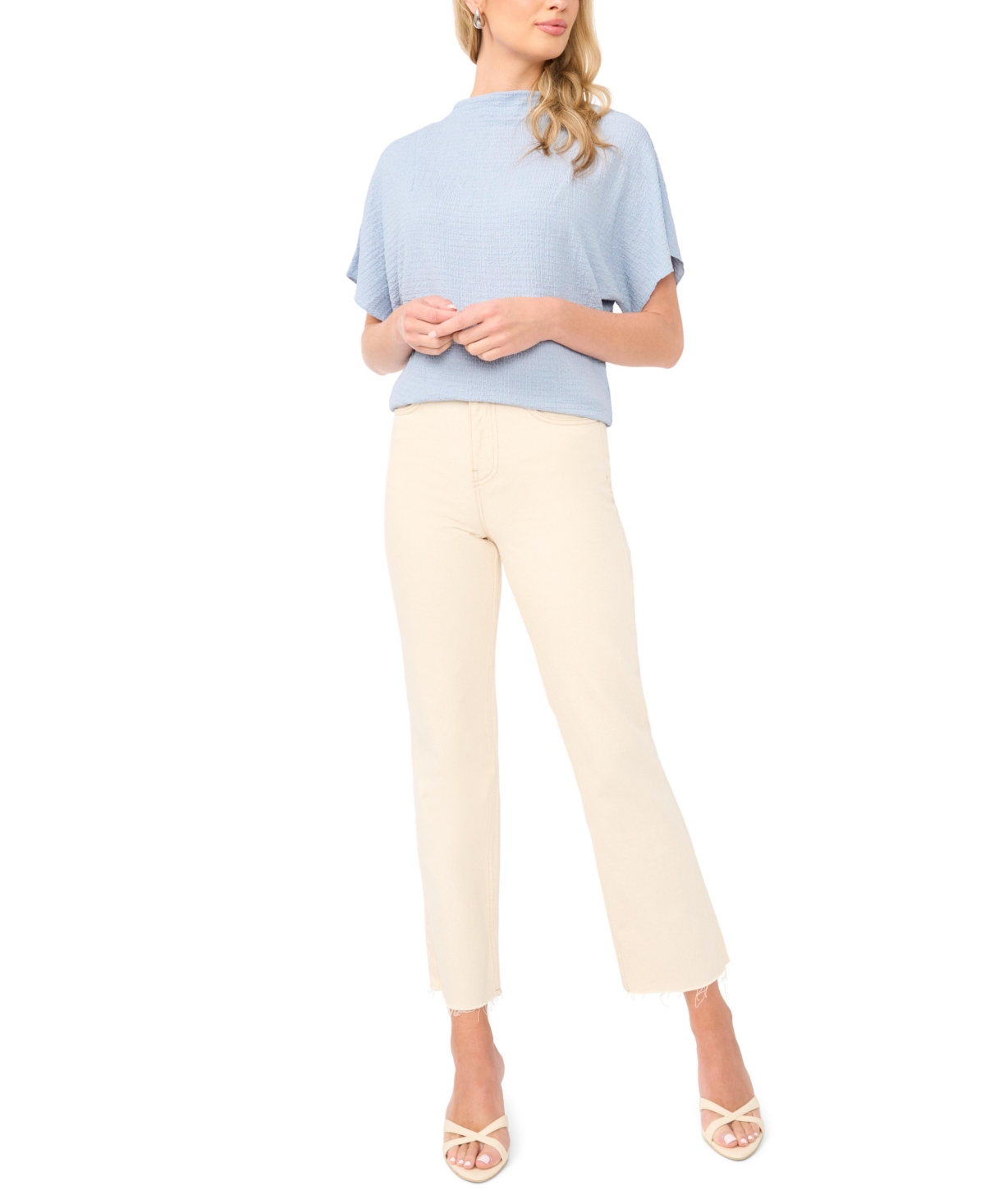 Vince Camuto Women's Textured High Neck Wide Sleeve Top