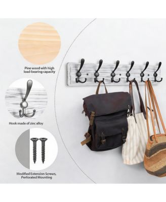 Wooden Wall Coat Rack with 8 Hooks for Hats Coats