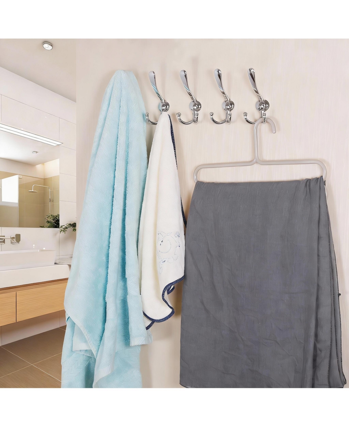 Yigii Heavy Duty 5-Tri Hook Wall Rack for Coats, Hats, Towels, Purse, Scarfs, Robes