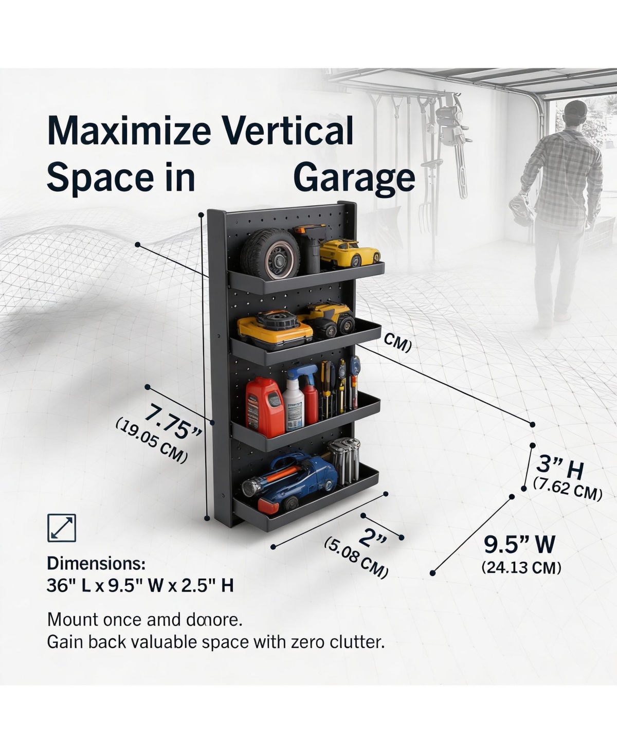 Yigii Wall-Mounted Garden Tool Rack - 4 Hooks, Heavy-Duty Steel, Easy Install, Durable