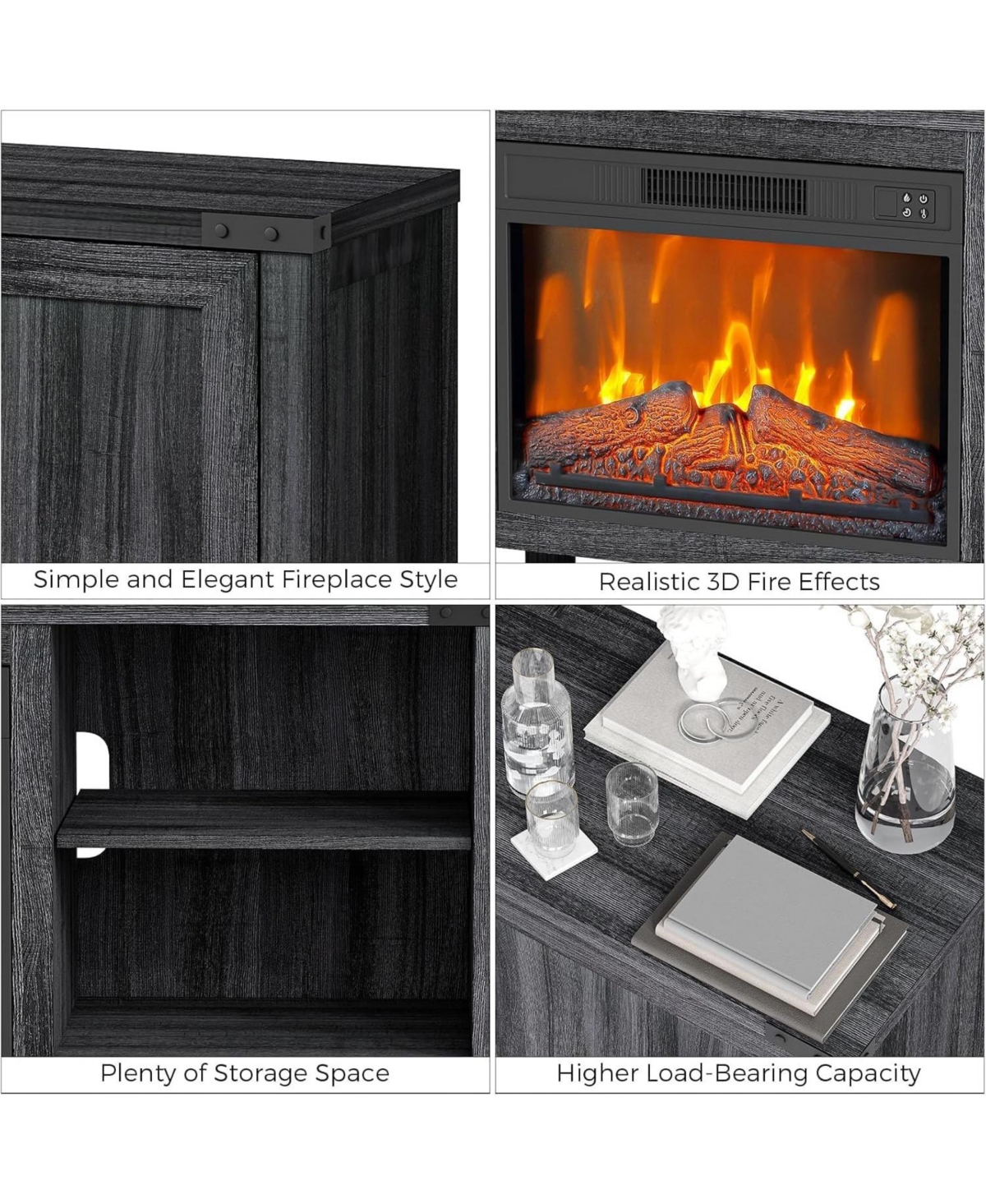 gaomon 67" Fireplace Tv Stand with Built-in 23" Electric Fireplace, Farmhouse Fireplace Entertainment Center with Remote, Black