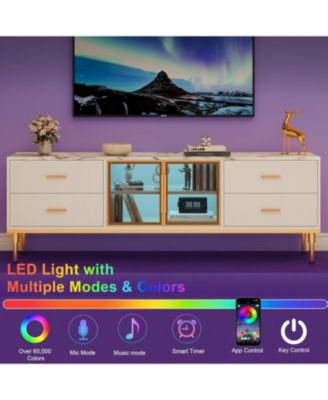 65 in TV Stand with LED Lights, Modern Entertainment Center with 4 Drawers & Shelves & Glass Doors