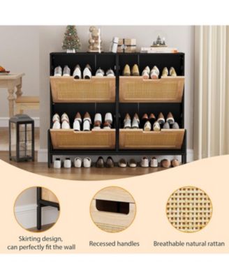 Shoe Cabinet with 4 Flip Drawers, Fluted Panel Shoe Storage with Adjustable Shelves for Entryway