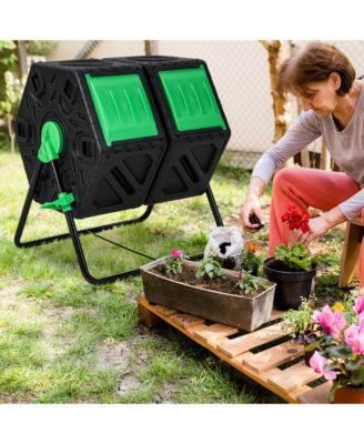 Dual Chamber Compost Tumbler Outdoor Rotating Chamber Compost Bin 34.5 Gallon