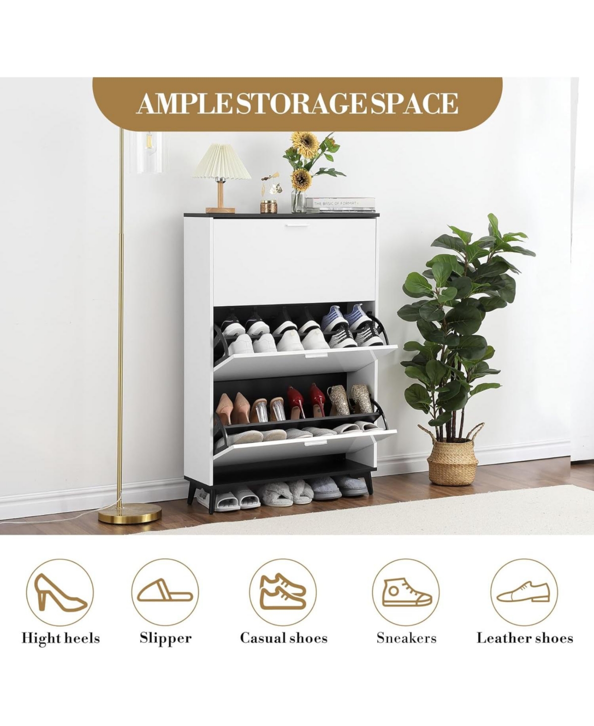 gaomon Shoe Cabinet with 3 Flip Drawers, Rattan Style Narrow Shoe Storage with Adjustable Shelf