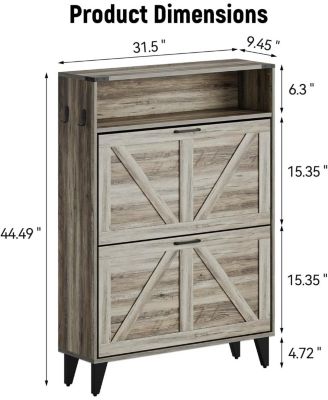 Freestanding Shoe Cabinet, 2 Flip Drawers Front Door Shoe Rack with Adjustable Shelf & Metal Legs, Shoe Rack for Front Door Entrance, Entryway