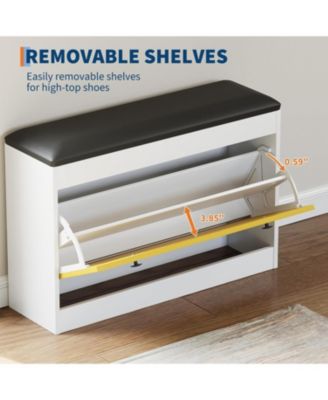 Modern Shoe Storage Bench with Flip Drawer & PU Cushion Seat, Entryway Shoe Cabinet Bench for Hallway Bedroom