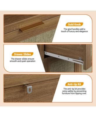 Modern Rattan Shoe Cabinet with Drawer & Doors, Adjustable Shelf Accent Storage for Entryway