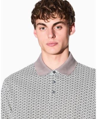 Men's Short Sleeve Pique Allover Logo Print Polo Shirt