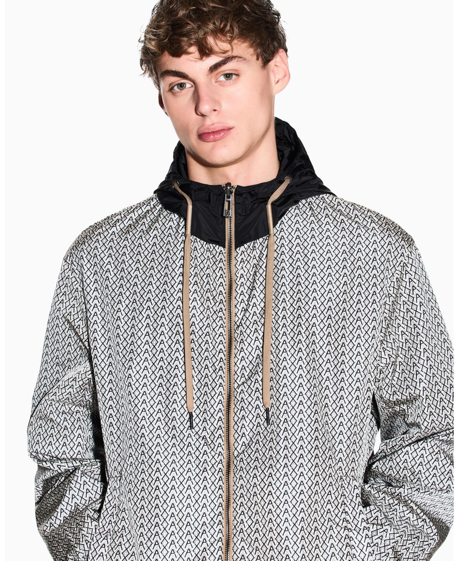 Men's Allover Logo Print Windbreaker Jacket