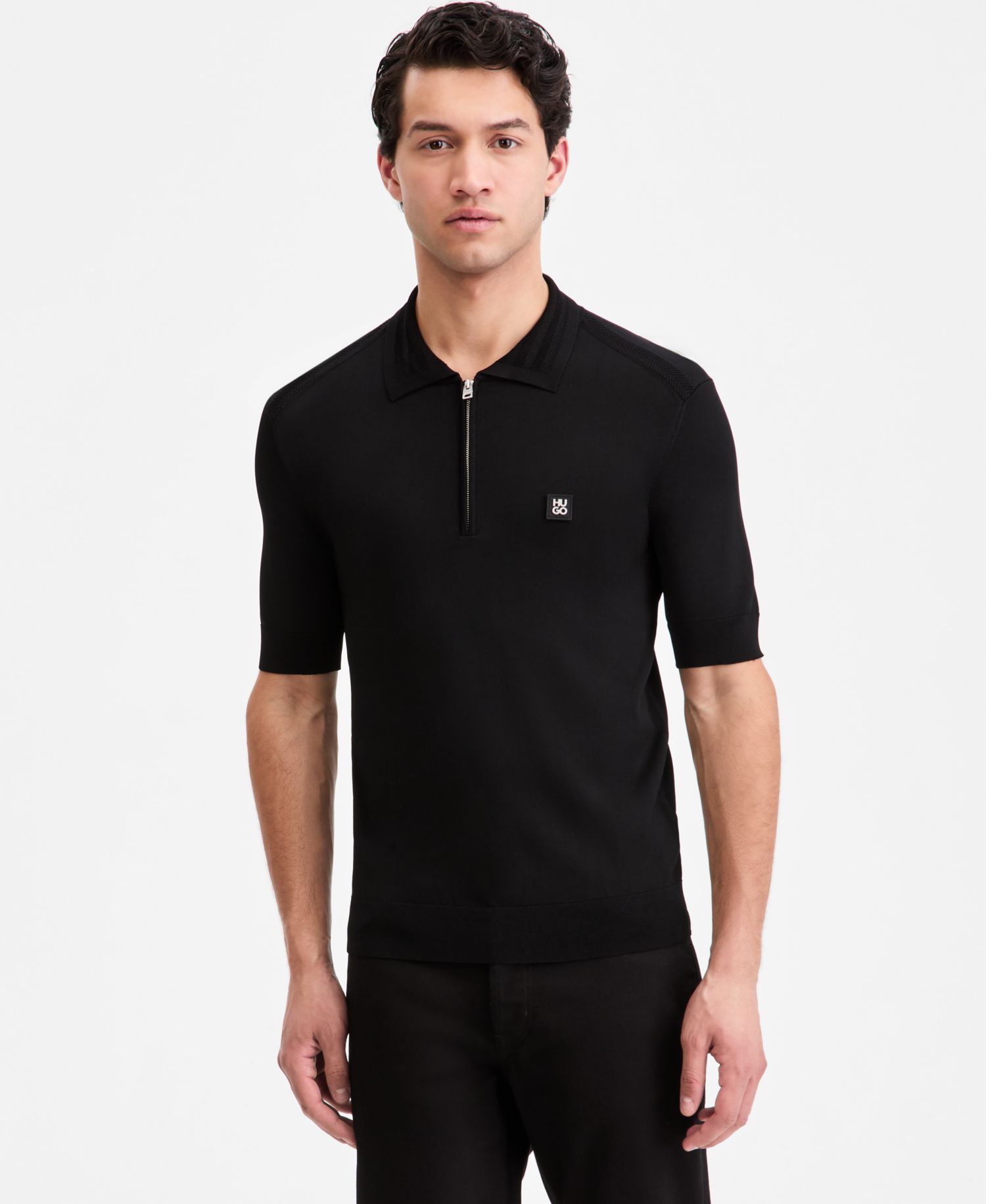 Men's Jacquard-Accent Half-Zip Polo Shirt