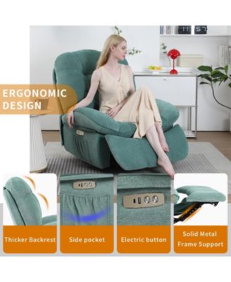 Oversized Swivel Power Recliner Chair, Modern Massage Rocker Recliner Chairs with Heated, USB-C Ports and Side Pocket