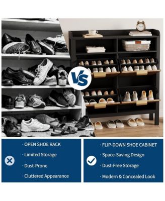 Shoe Cabinet with 4 Flip Drawers, Slim Fluted Freestanding Shoe Storage Organizer with Legs