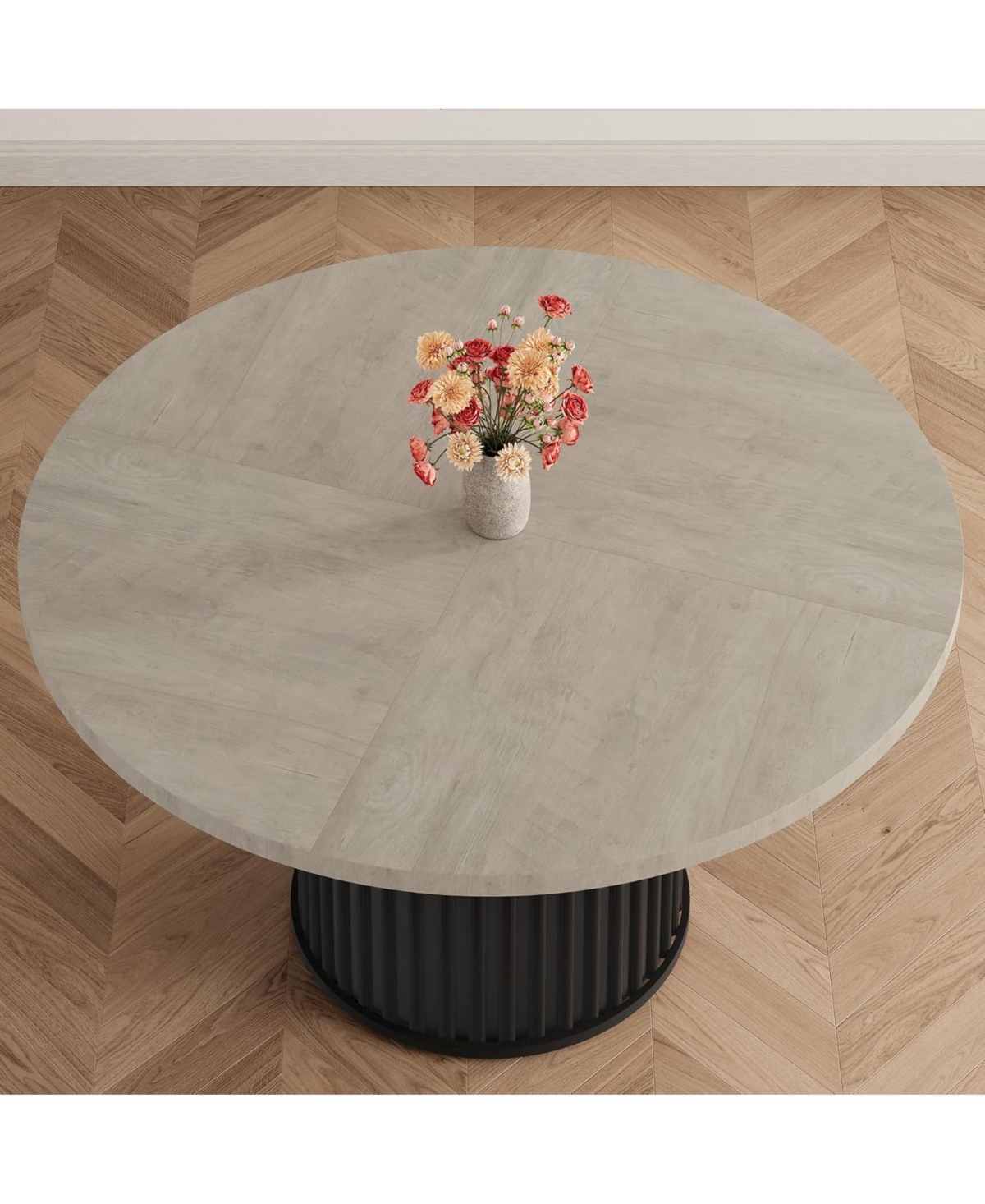 Gaomon Kitchen Table 47Inch Round Dining Table for 4-6 People Grey Dining Room Table